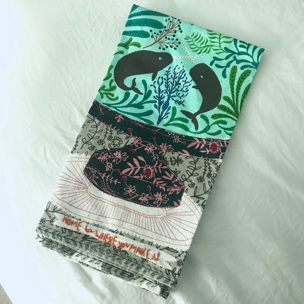 Anthropologie Nautical Dish Towel w/ Narwhals